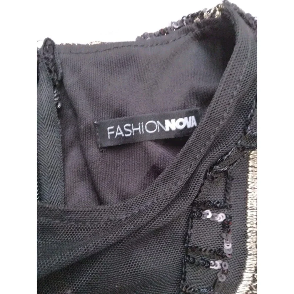 Fashion Nova Dress Black Gold Sequin Floral Embroidered Evening Gown Size Small - Picture 12 of 16